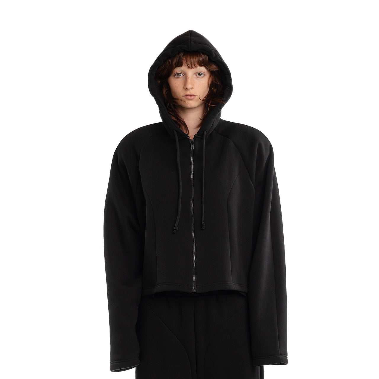 Oversize Zip-Up Hoodie with shoulder pads